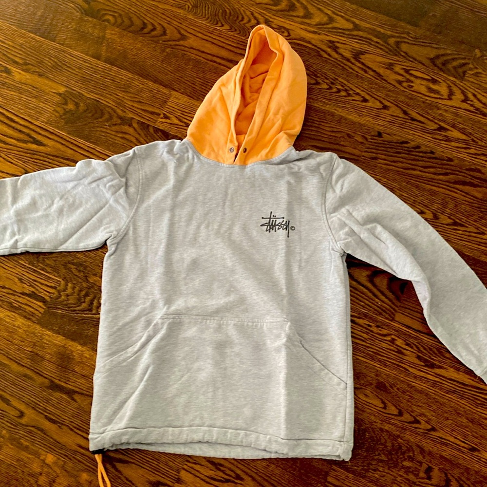 Stussy Gray and Orange Men's Hoodie